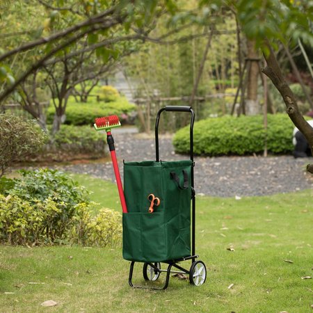 Gardenised Outdoor Steel Leaf Patio Lawn and Garden Storage Cart on Wheels, Green QI004519